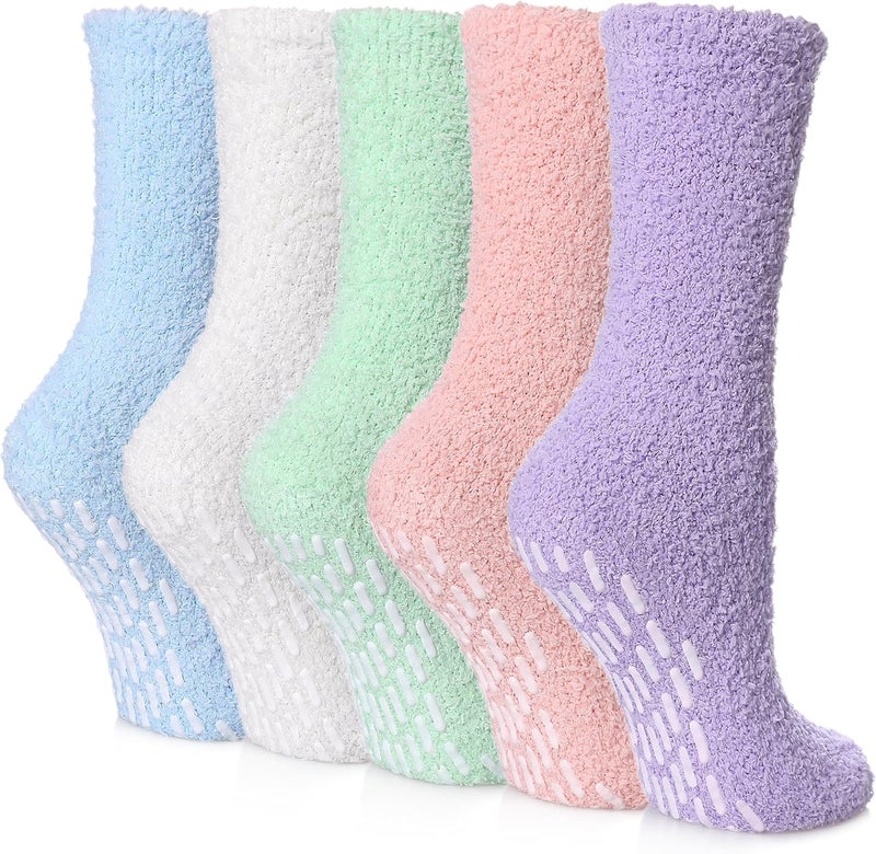 Yebing Store Non Slip Hospital Socks for Women with Grips Fuzzy Cozy Anti Skid Slipper Socks Winter Warm Soft Fluffy Sleep Socks - Image 1